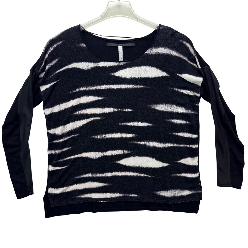 Kensie Womens Mixed Media Top L Abstract Brush Strokes Long Sleeve Boho